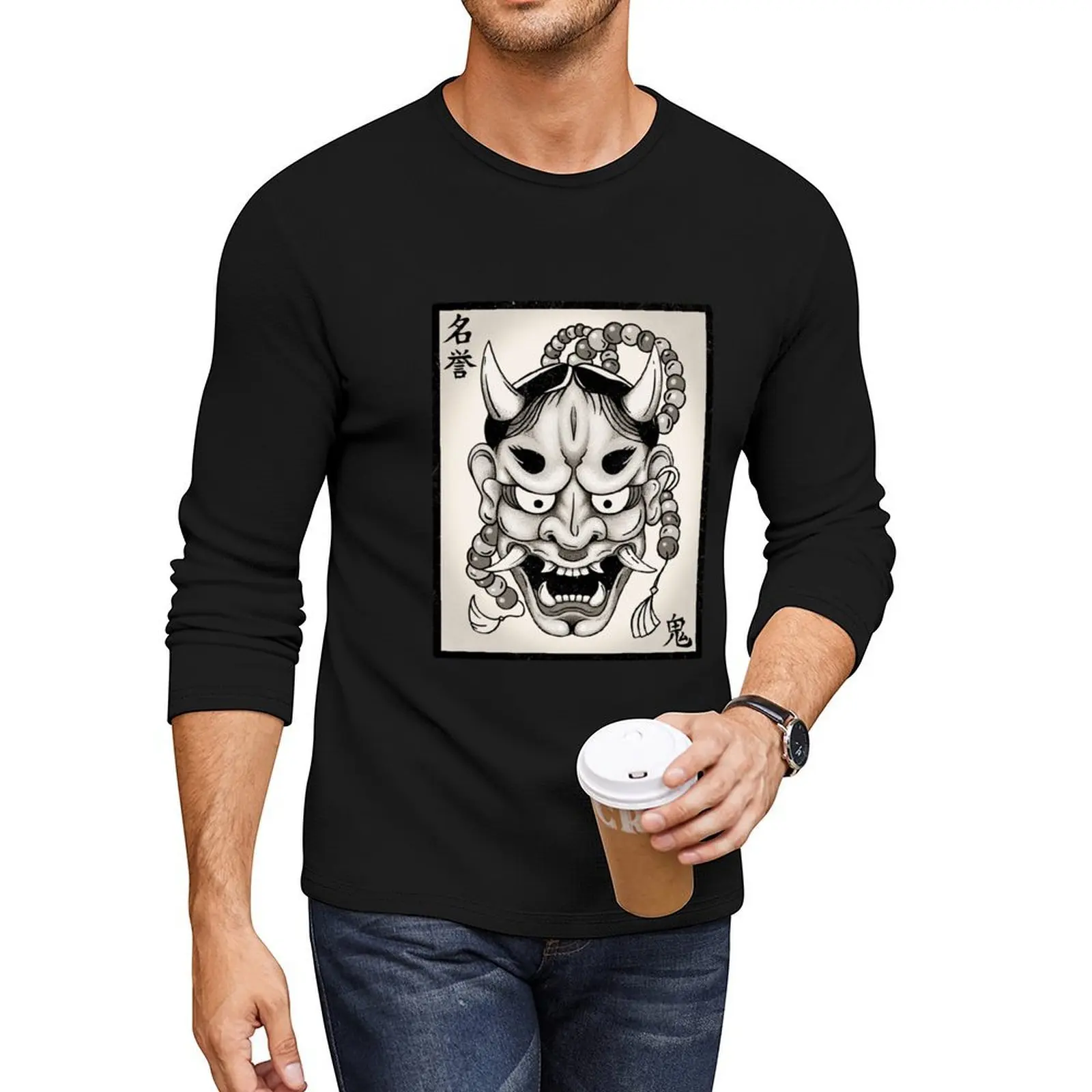 

Japanese Hannya Oni Mask Long T-Shirt vintage clothes plain t-shirt boys animal print shirt plus size tops sweat shirts, men