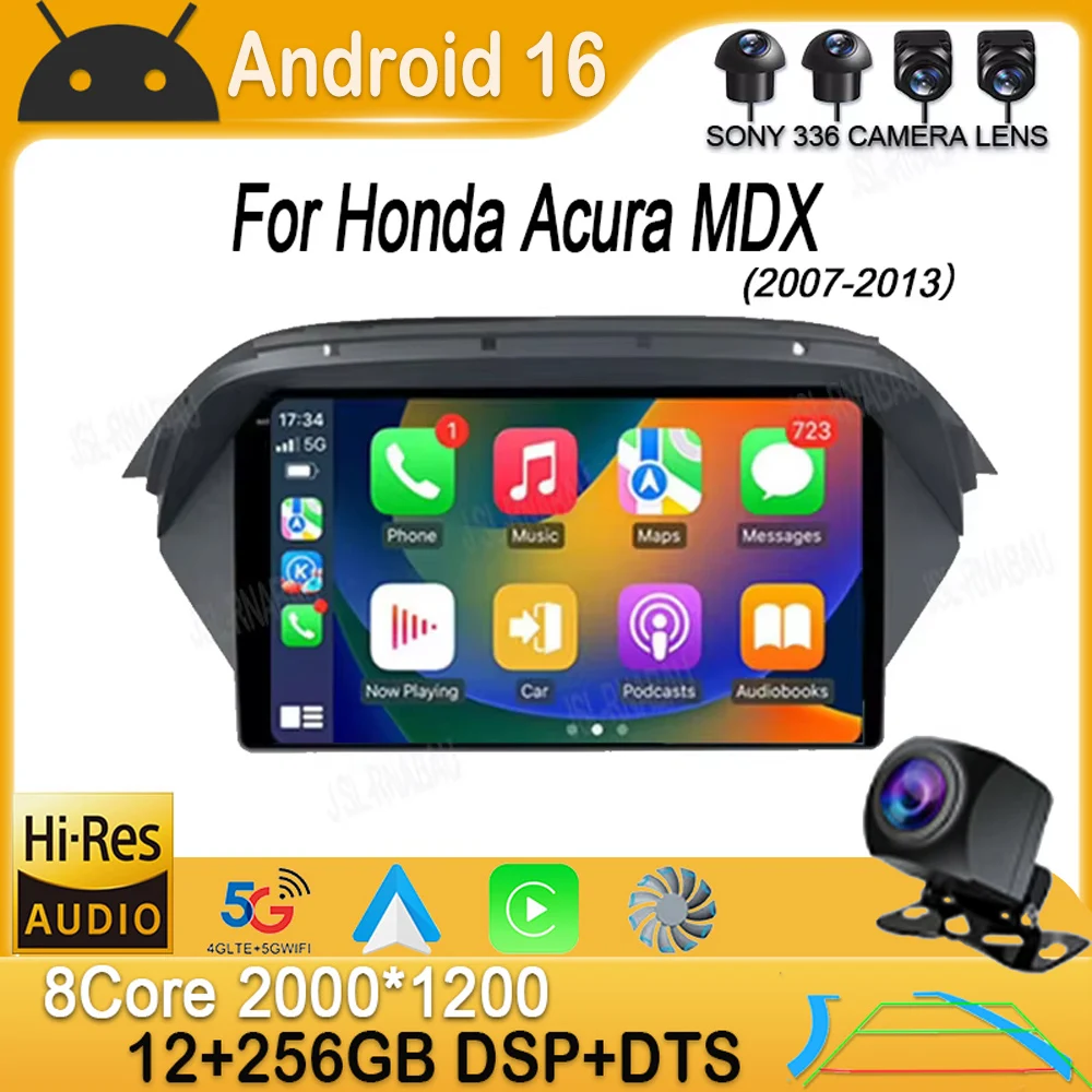 Android 16 para Honda Acura MDX 2007 - 2013 Reproductor Multimedia Estéreo para Auto con GPS, Navegación, Radio, Carplay Inalámbrico, Auto QLED 4G