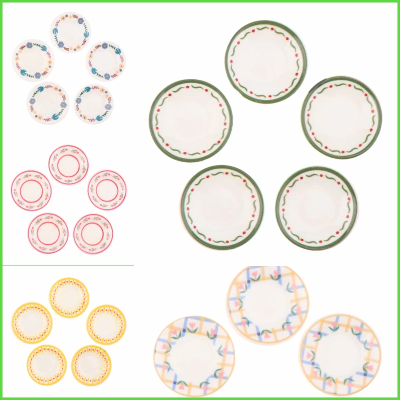 5Pcs 1/12 Mini Platten Gerichte Modell Simulation Küche Dekoration Haus Zubehör Pretend Spielen Spielzeug