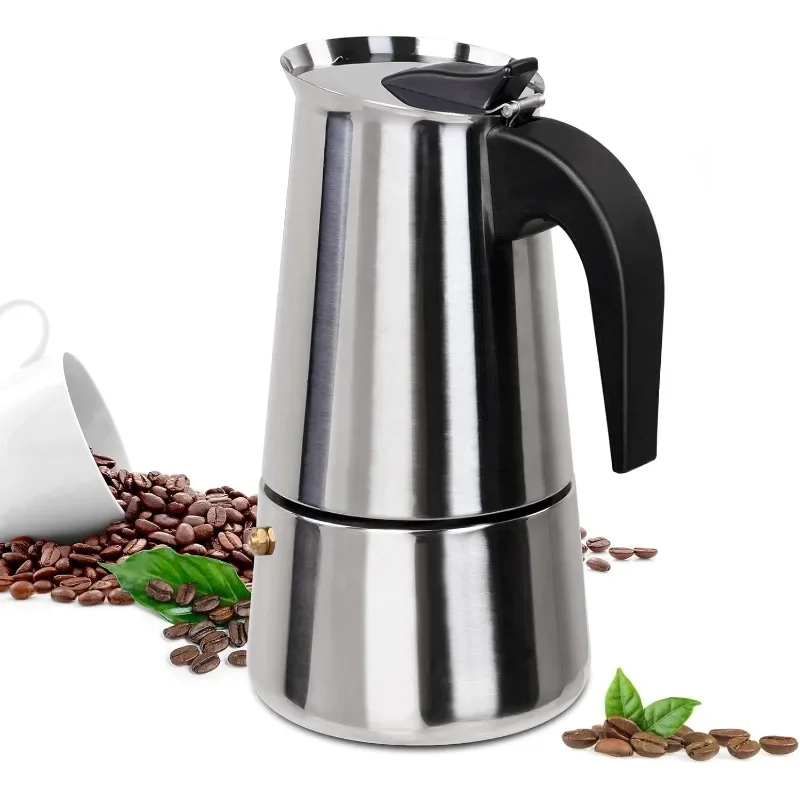 

Кофеварка Moka Pot на 2/4/6 чашек, кофеварка Moka Pot из нержавеющей стали, итальянская кофемашина подходит для индукционных плит, аксессуары для кофе