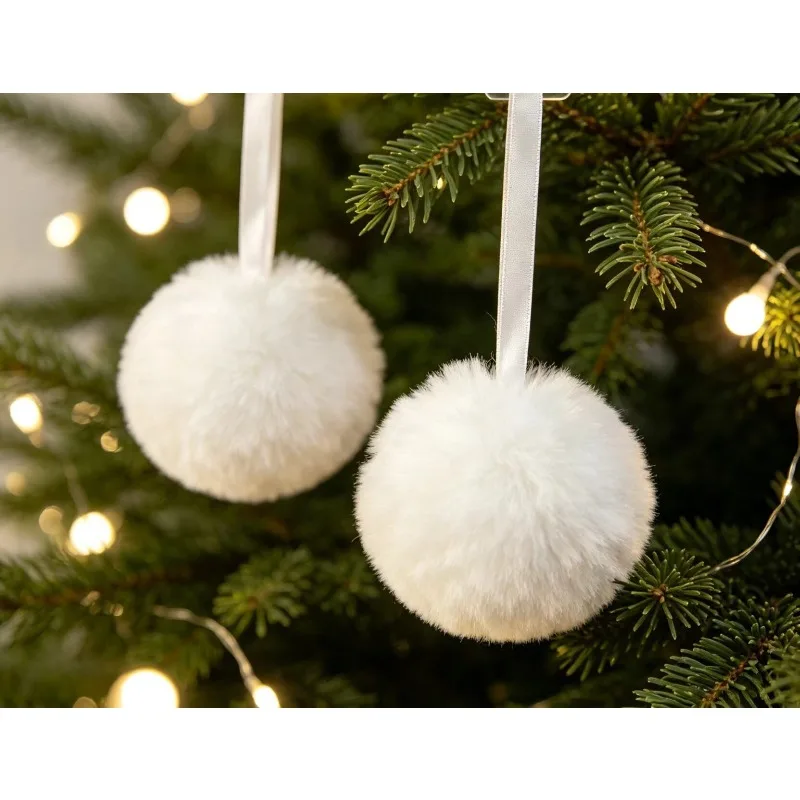 Christmas Pom Pom Ornament with Hanging String for Christmas Tree Decoration Red White Green Pink New Year Gift 2026 Accessories