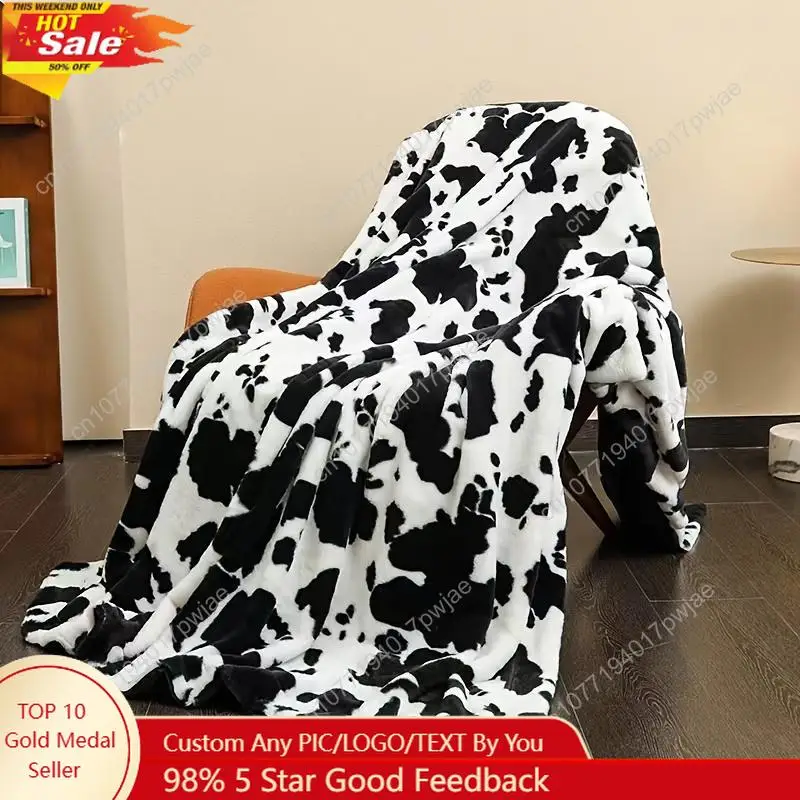 Cow Print Flannel Blanket Dormitory Office Nap Blanket Air Conditioning Sofa Blanket Suitable For Custom Blankets