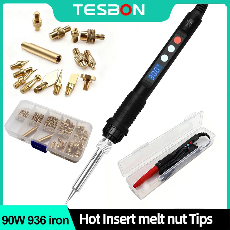 

138 шт. Набор инструментов для обрезки 3D-печати с цифровым паяльником 90 Вт 936 и гаайками термоплавкого расплава M2 M3 M4 M5 M6 M8 для прецизионного инженера