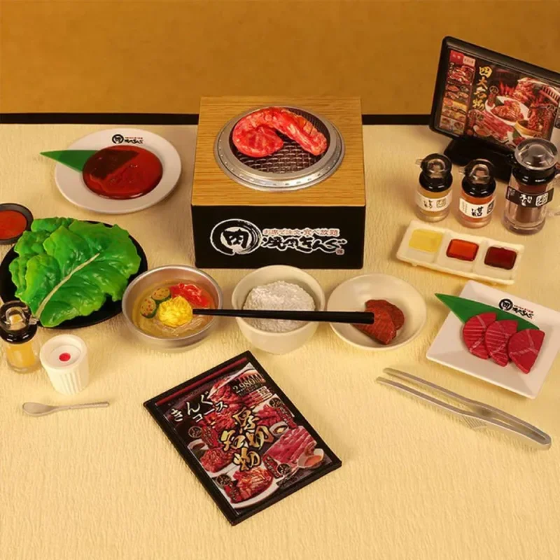 Japanese Genuine Gacha Scale Model Mini Barbecue Restaurant Beef Grill Tableware Miniaturized Prop Action Figure Toys