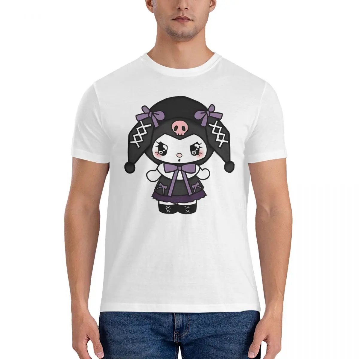 Men Sanrio Cartoon Character T Shirt Kuromi Cotton Tops Funny Short Sleeve O Neck Tee Shirt Original T-Shirts