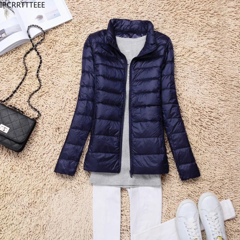 Autumn Winter Women Ultra Light Down Jackets Slim Solid Long Sleeve Hooded Women 90% White Duck Down Jackets