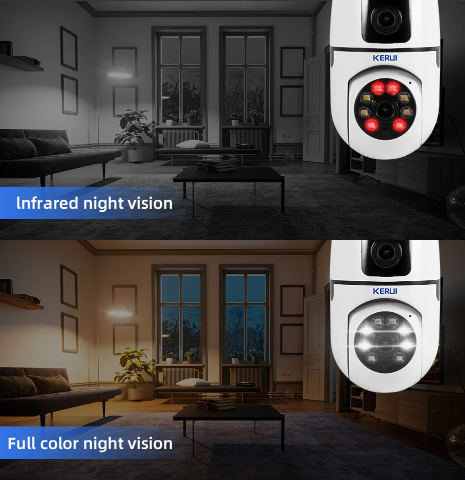 KERUI 3K 6MP WiFi Bulb Camera 5G Dual Lens E27 Base Indoor Baby Monitor Wireless Security Protection Video Surveillance Camera