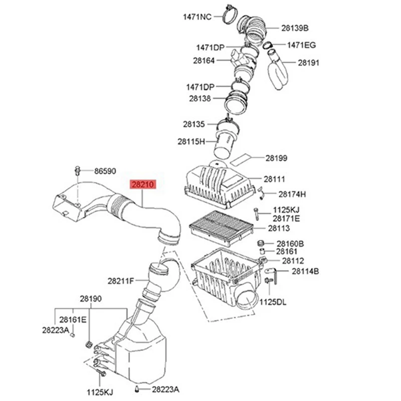 Car Air Cleaner Intake Duct Tube Hose 28210-2E100 282102E100 For Hyundai Tucson 2.0L KIA Sportage 2.0L 05-10