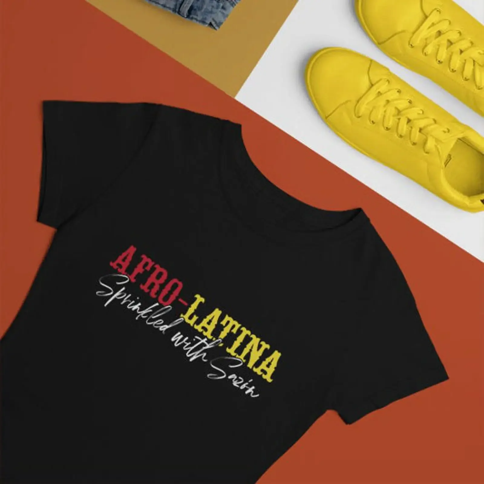 Afro Latina Girl T Shirt Sprinkled with Sazón Youth Sizes vintage Washed Top For Everyday Wear Breathable Slightly Versatile