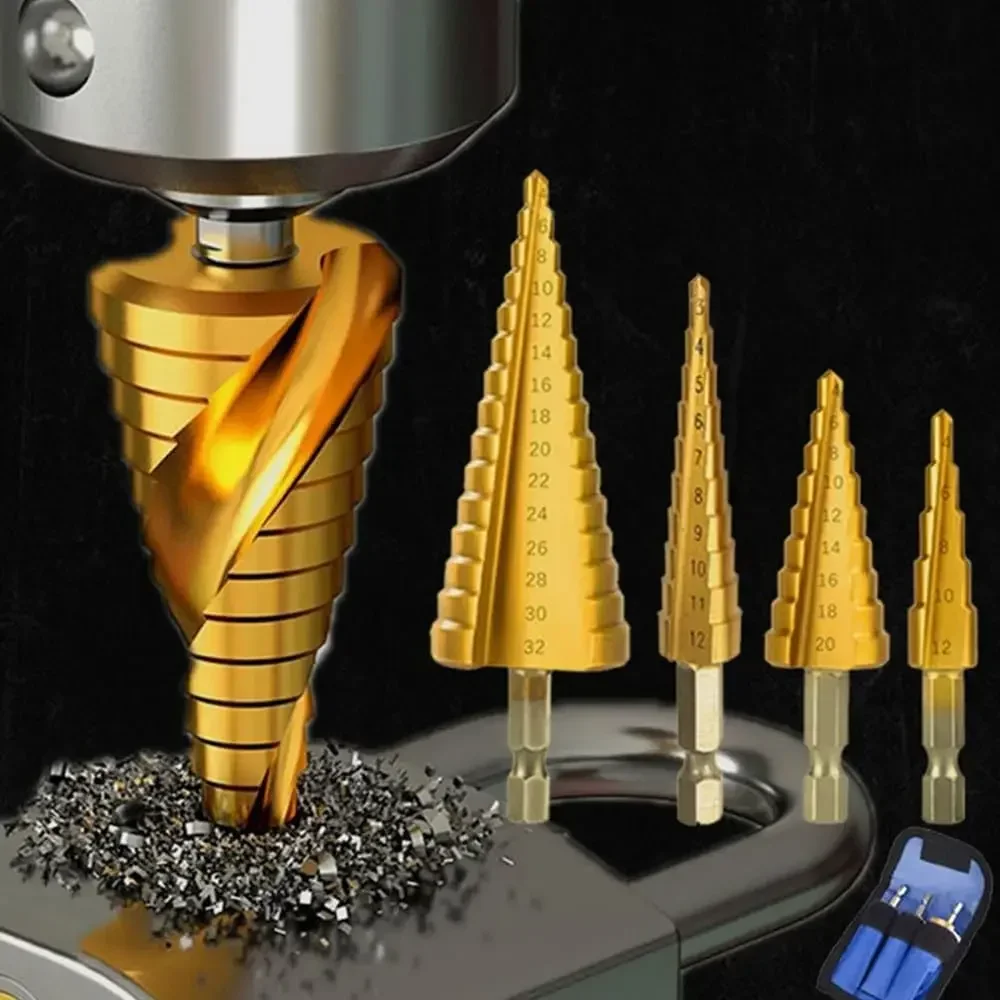 3PCS Step Drill Bit Set, Pagoda Hss Steel Titanium Plated Reaming Step Drill Bit, Metal Hole Opener, Steel Drills Cone Bits