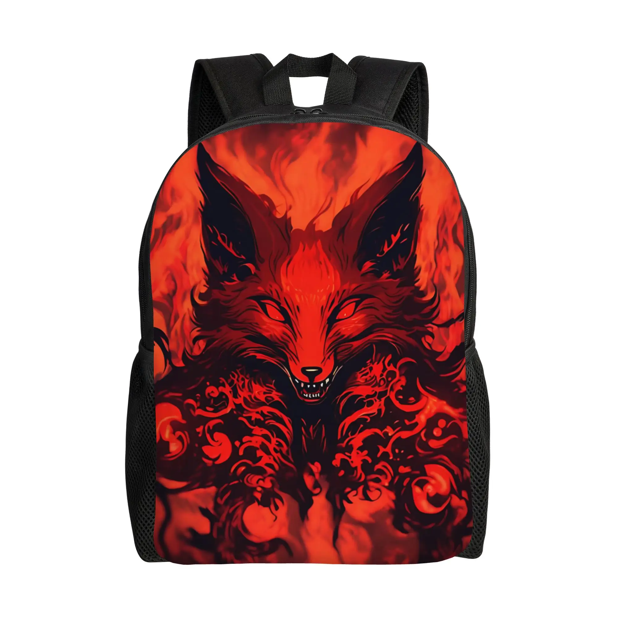 Fashion Halloween Print Dark Fox Flame Texture Art Print backpack  mochila High Street Camping Retro Washable Rucksack
