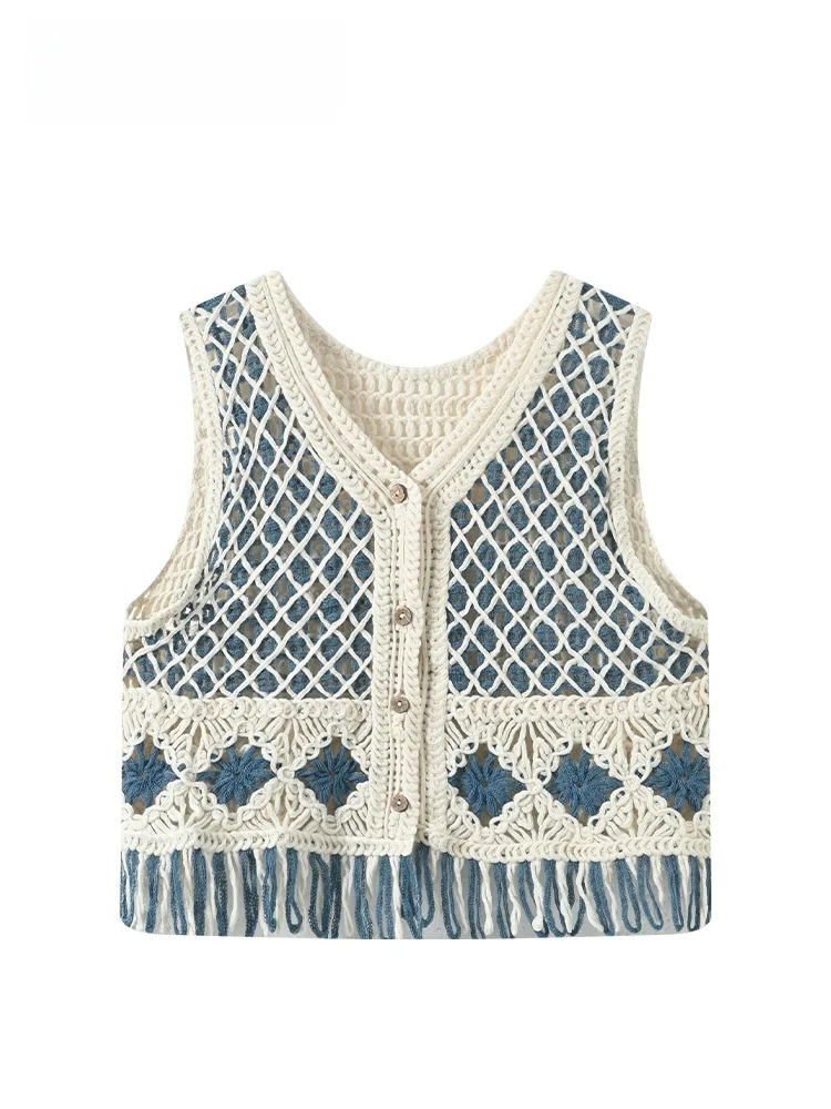 

CaraCLUB Large Size Hollow out Vest Women's Casual Versatile plus Size Summer Top Breathable Comfortable Knitted Cardigan