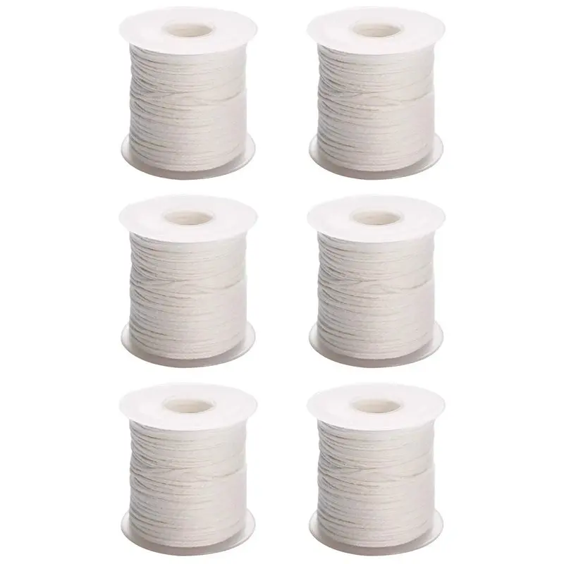 

【ФИТИНГ】6 рулонов, 200 футов/61 метра, белый фитиль для свечей, хлопковый тканый фитиль для свечей для DIY, материал для изготовления свечей, бездымный восковой сердечник