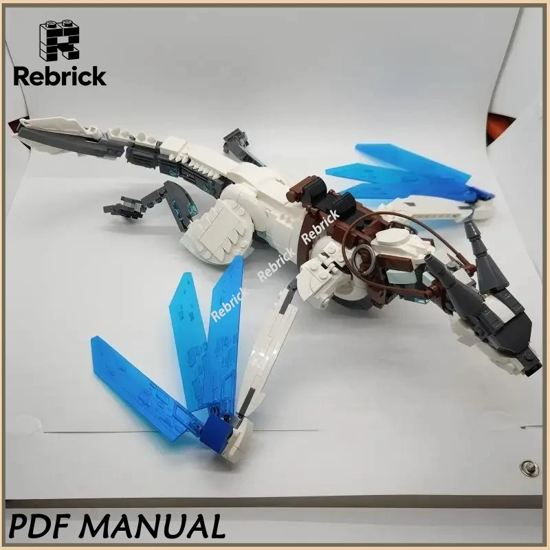 

White Blue Ice Wyvern MOC Building Blocks Mythical Dragon Creature Model Assembly Bricks Kit Adult Gift