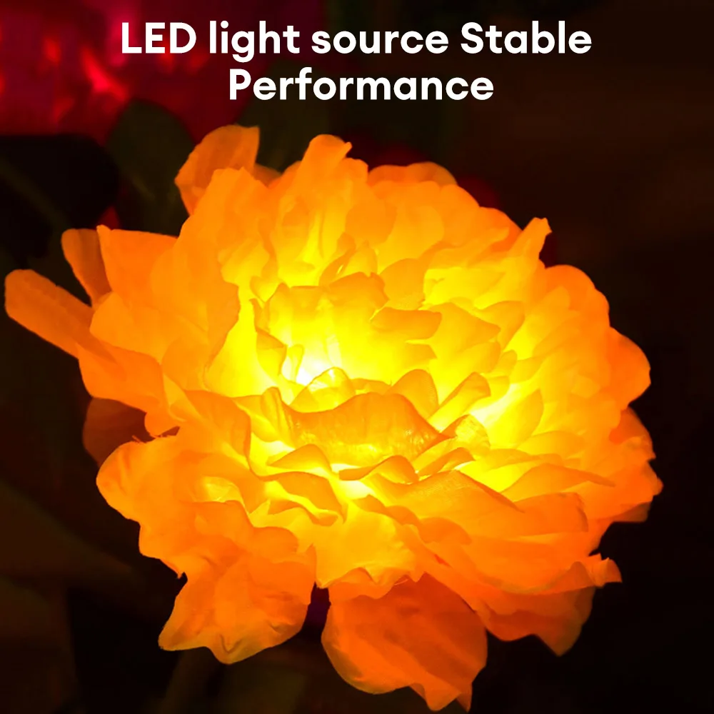 3 Heads Solar Garden Lights Outdoor Decorative Solar Lawn Lights Peony Flower Lawn Lamp for Yard Patio Garden Decoration