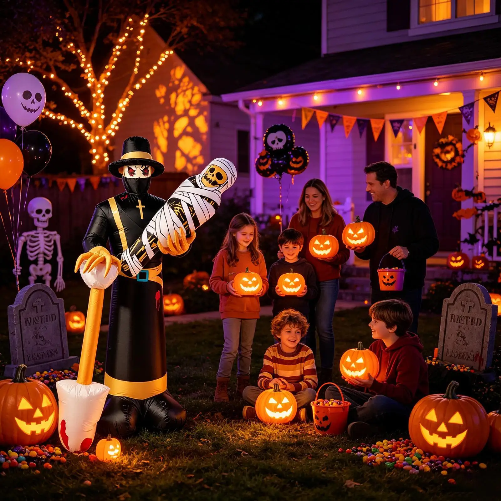 Halloween Inflatable Ghost Scary Seasonal Outside Ornament Halloween Decor Inflating Grim Ghost For Backyard Porch Driveway Lawn