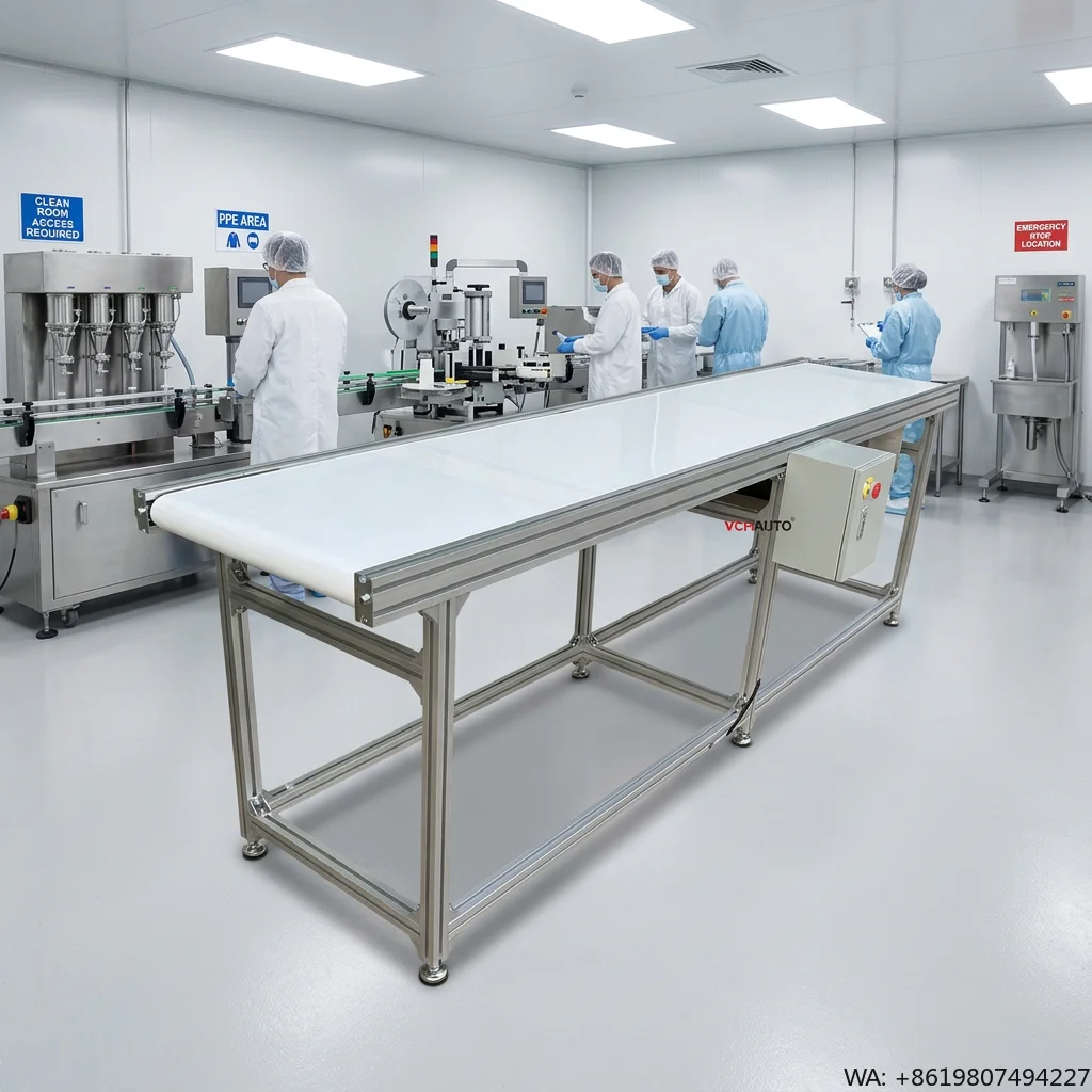 Food Grade White Flat Packaging Conveying  Adjustable Speed Customized PVC Belt Conveyor with Factory Price