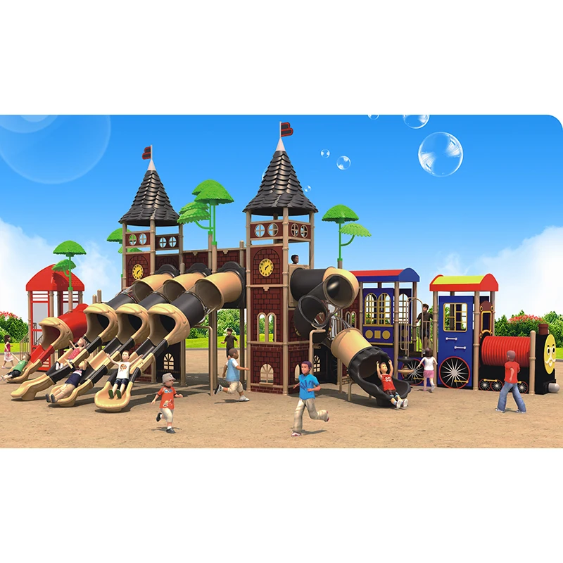 School Tree House Theme Kids Outdoor Playground Plastic Slide Playground Equipment Outdoor Playground Children's Play Center