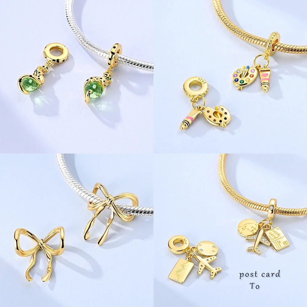 925 Sterling Silver Gold Plated Sun Charms Beads Fit Original Bracelets Bag Keychain Charms Beads Pendant Diy Women Jewelry Gift view 3