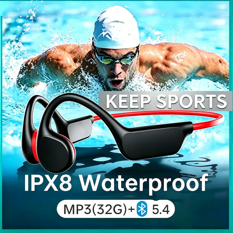 

Беспроводные наушники с костной проводимостью для плавания и спорта, IPX8, Bluetooth 5.4, с микрофоном, водонепроницаемые, для фитнеса, НОВИНКА 2026
