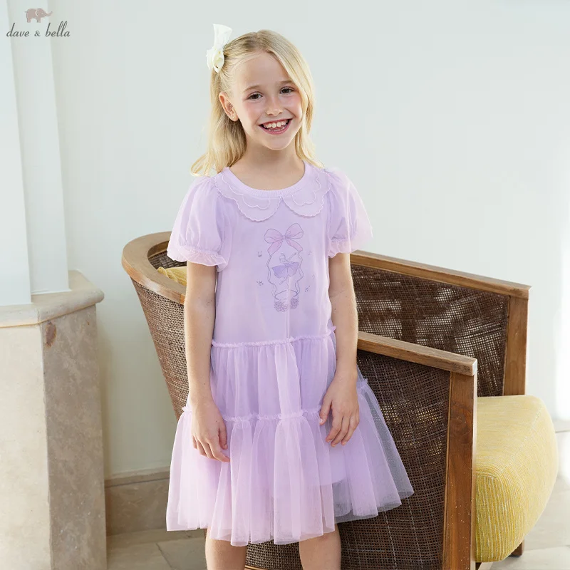 

Dave Bella Elegant Dress For Girls Summer Spring Kids Cotton Charm Lace Mesh Dress Outerwear Princess Children Clothes DK2251641