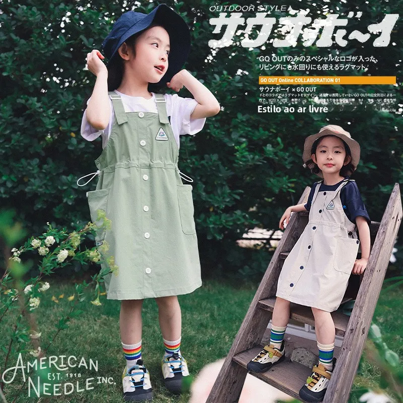 spring-summer-outdoor-pure-color-girls-vest-dress-children's-skirt-workwear-skirt-comfortable-soft-polyester-blend-ages-3-14