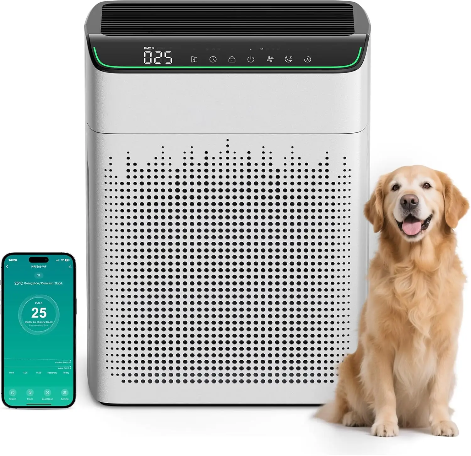 

Очиститель воздуха для большой комнаты с Wi-Fi, Alexa, монитором PM2,5 для запаха дыма, тихий 23 дБ, в комплект входят HEPA-фильтры