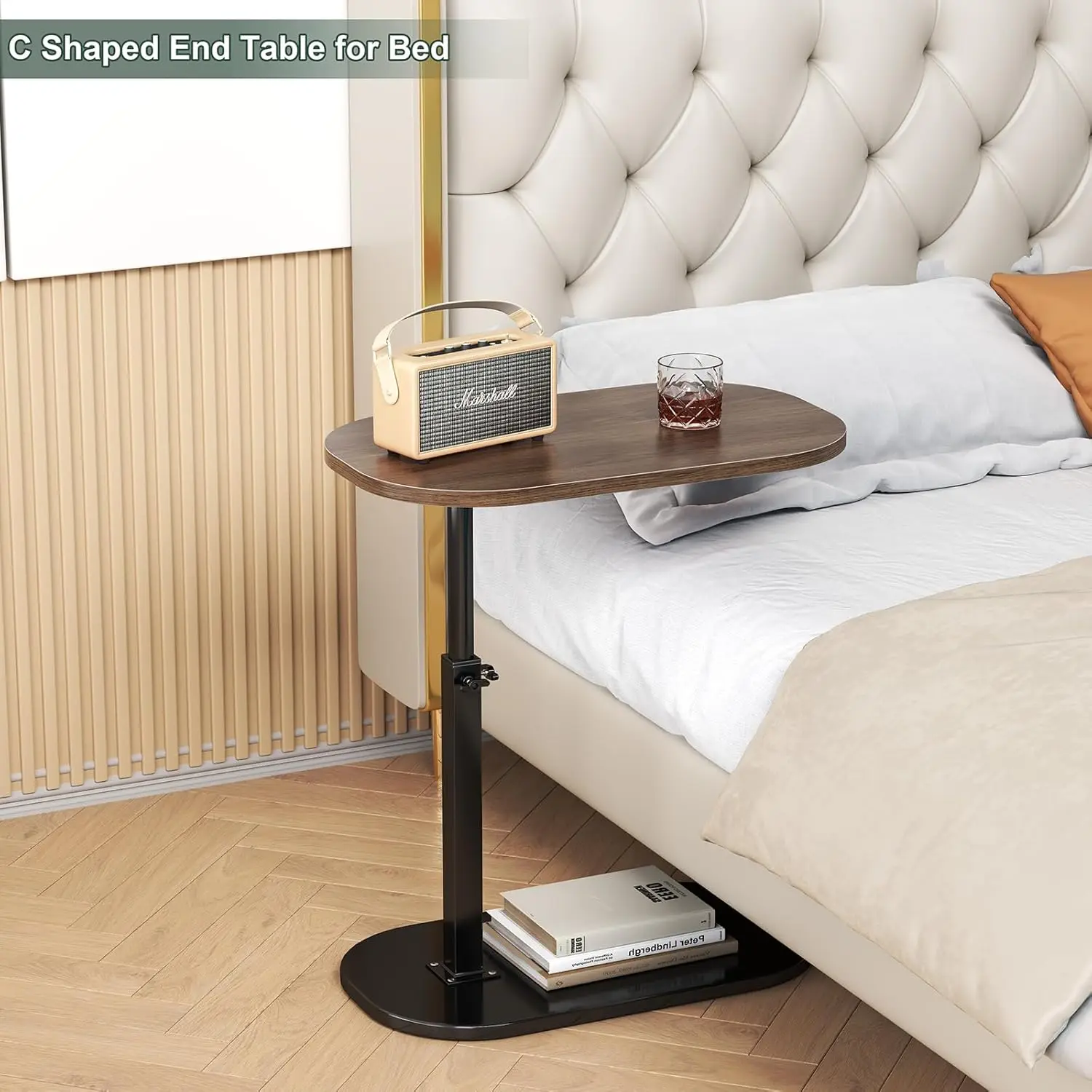 C Shaped Side Table Multifunctional Foldable Bedside Table Tea Table for Home and Office Height Adjustable Sofa Bed End Table image 6