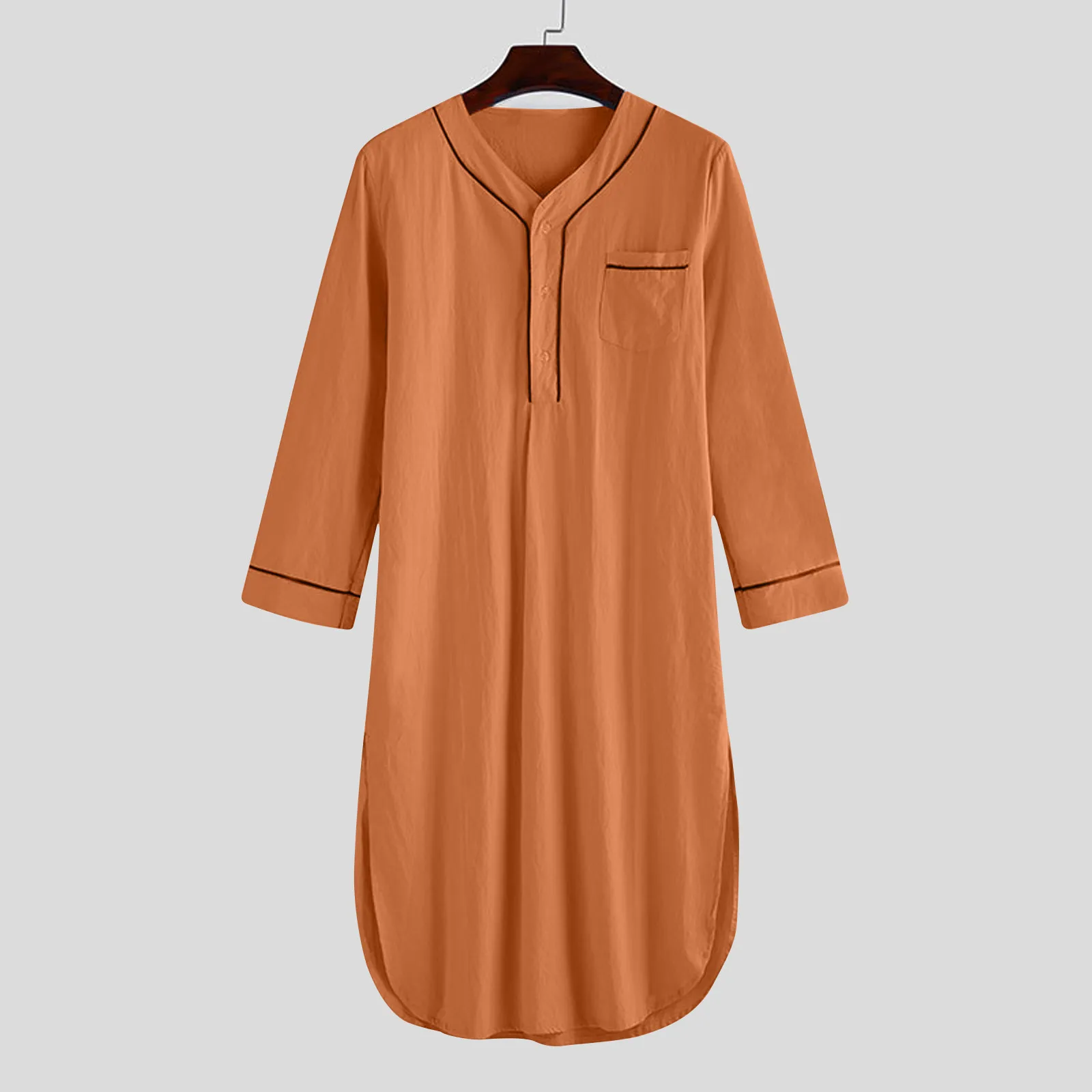 Neue männer Pyjamas Casual Langarm V-ausschnitt Pyjamas Mode Lose Fit Einfarbig Hohe Qualität Nachthemd Komfortable Homewear – Detail 21