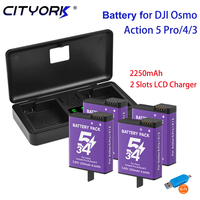 For DJI Osmo Action 5 Pro Action 4 Battery 2250mAh Action 3 5 Camera Replacement Battery Pack with Type-C Fast Charging Charger