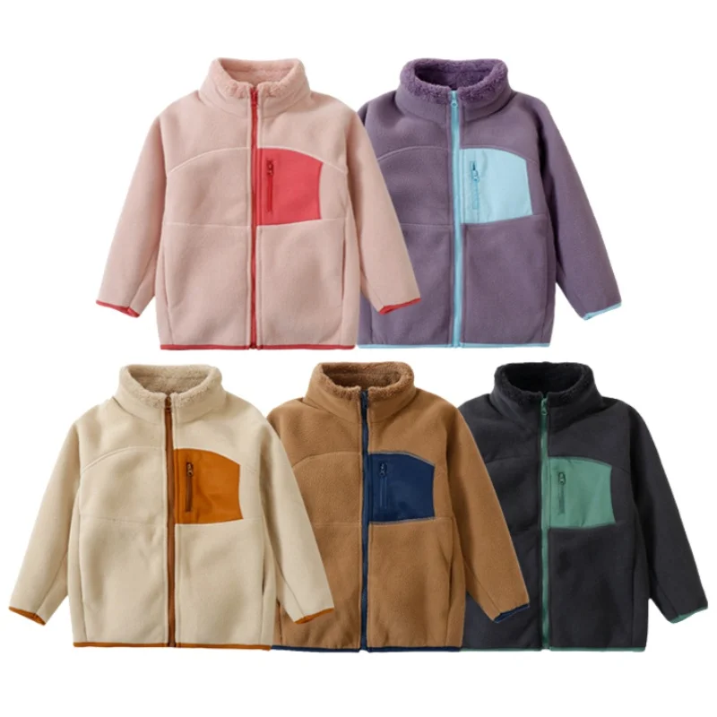 

Новая зимняя детская флисовая теплая куртка для детей от 3 до 12 лет, толстое пальто с карманами для девочек, корейская свободная водолазка, детская верхняя одежда, одежда