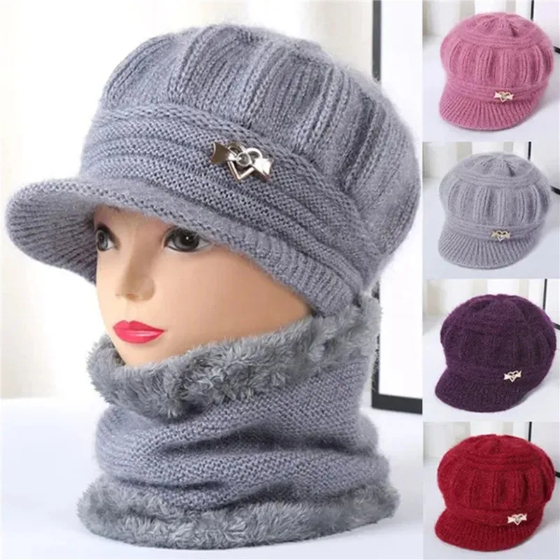 Women Knitted Hat Winter Warm Comfortable Soft Ladies Wool Caps Clothing Accessories Practical Convenient Femme Scarf Set