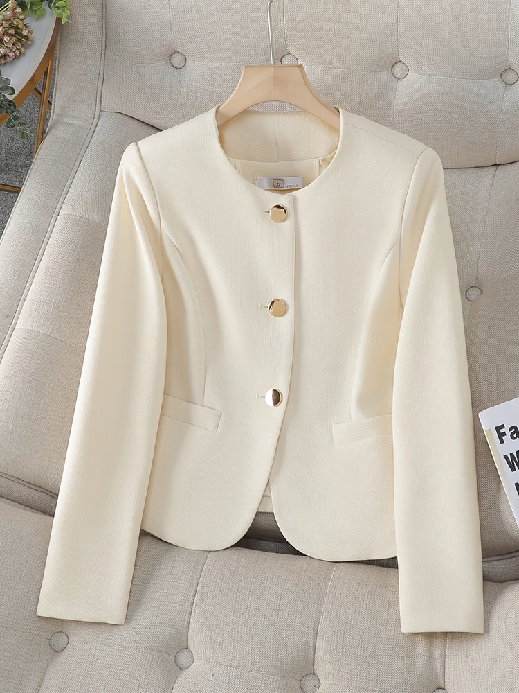 

Black Apricot Pink Ladies Casual Blazer Women Female Long Sleeve Single Breasted O-Neck Jacket Coat For Autumn Winter