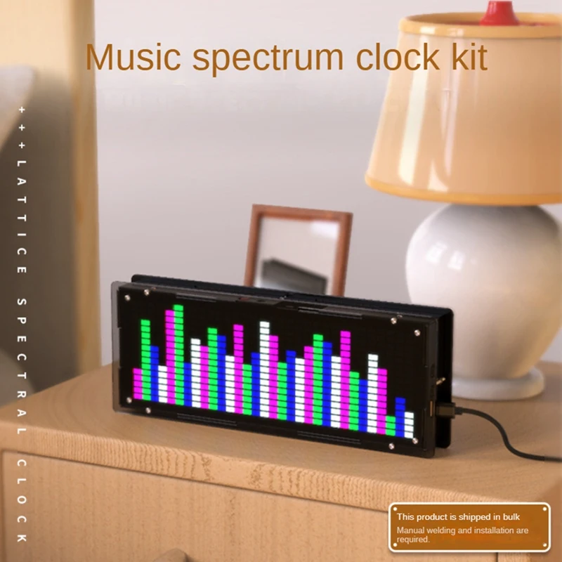 LED Music Spectrum Display DIY Kit 16X32 Rhythm Light Clock 8 Kinds Spectrum Mode SMD Soldering Display Light, Blue