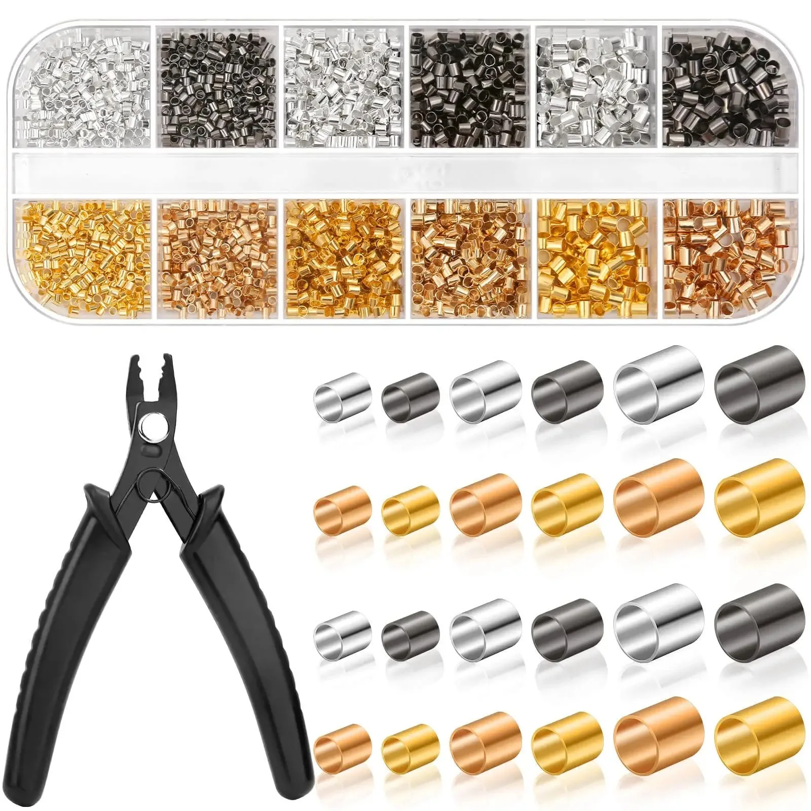 2200-Piece Crimp Beads Kit for Jewelry Making: Tubes (3 Sizes, 4 Colors), Pliers For Earring, Necklace, Bracelet DIY