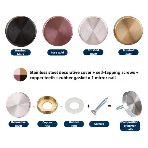 Imagen 2 del producto 8 juegos de tornillos de sujeción de espejo de 16-40mm, tapa decorativa, tornillo de vidrio publicitario para uñas, cubierta de acero inoxidable 304, herrajes para muebles