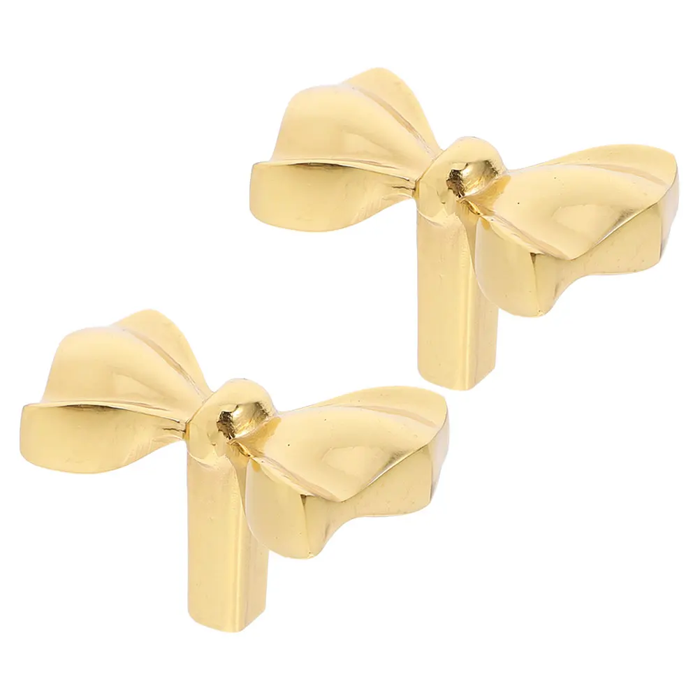 

2 Pcs Drawer Door Handle Bow Tie Brass Knobs Shaped Cabinet Nursery Wardrobe Furniture Pulls Easy Installation