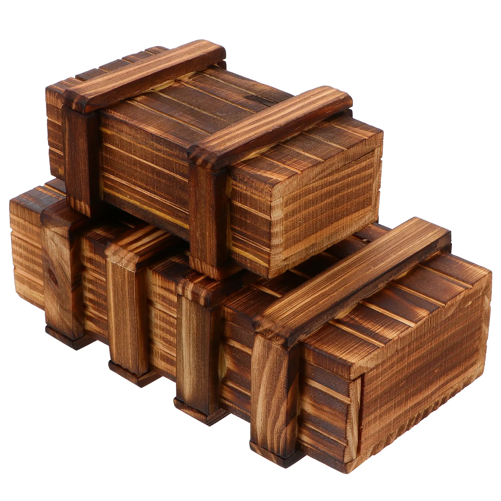 Wooden Puzzle Box 2 Piece Set Secret Drawer Brain Teaser Educational Toy for Kids Mind Development Gift