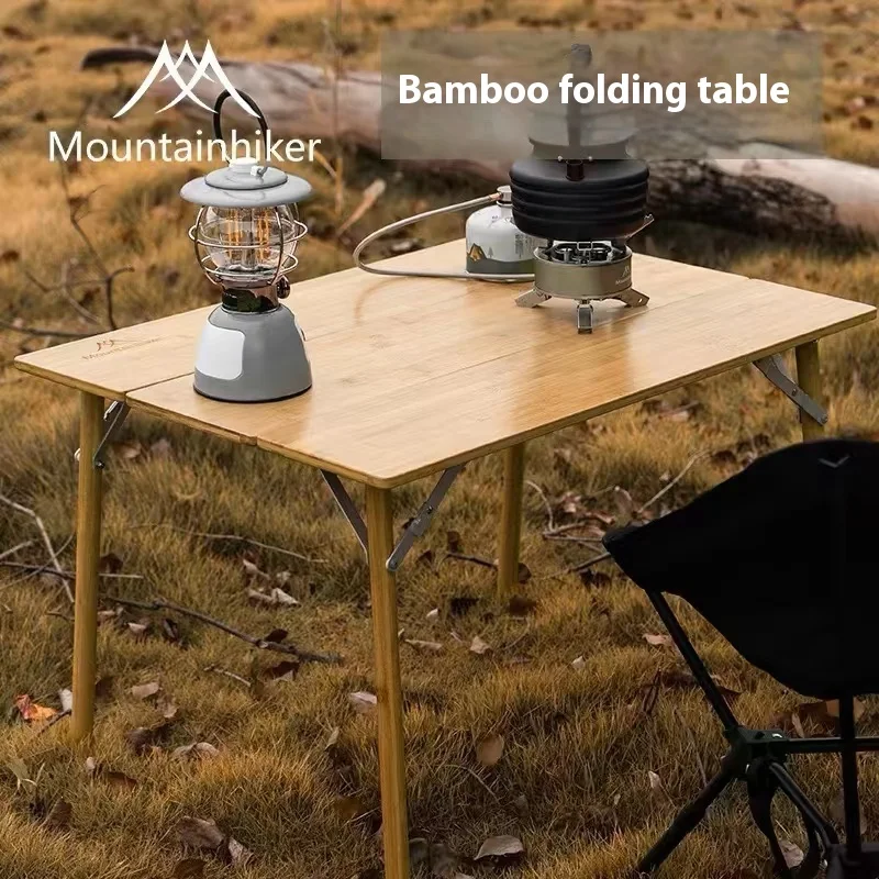 Mountainhiker Outdoor Camping Bamboo Folding Table Portable Folding Table Outdoor Dining Table Picnic BBQ Table Quick Storage