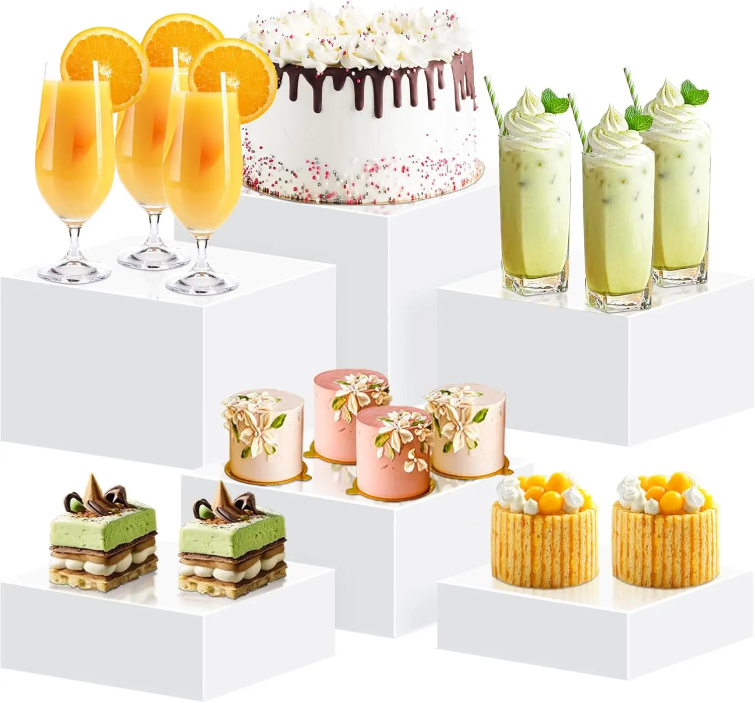 

6Pcs Acrylic Buffet Risers with Hollow Bottom, Food Display Stand for Party Dessert Jewelry (5.5-8")
