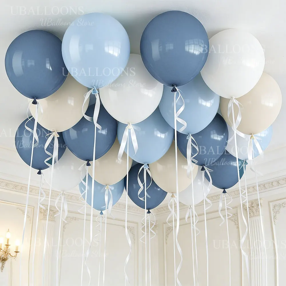Lot de 62 ballons bleu brume de 12 pouces, style bohème, blanc sable, bleu ardoise, pour anniversaire, baby shower, décoration de mariage