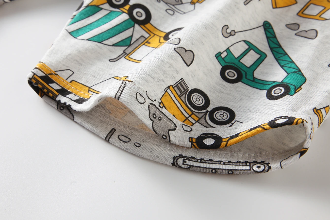 Sommer Neuer Stil Jungen 1-8 Jahre Alt Reine Baumwolle Pyjama Cartoon Baufahrzeug Dünner Kurzarm-Shorts Kinder Hauskleidung Set – Detail 8