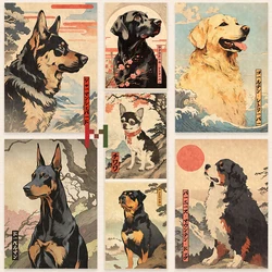 Retro Japanese Style Dogs Poster Canvas Printing German Shepherd Bernese Golden Retriever Dogs Home Room Wall Decoration Gift