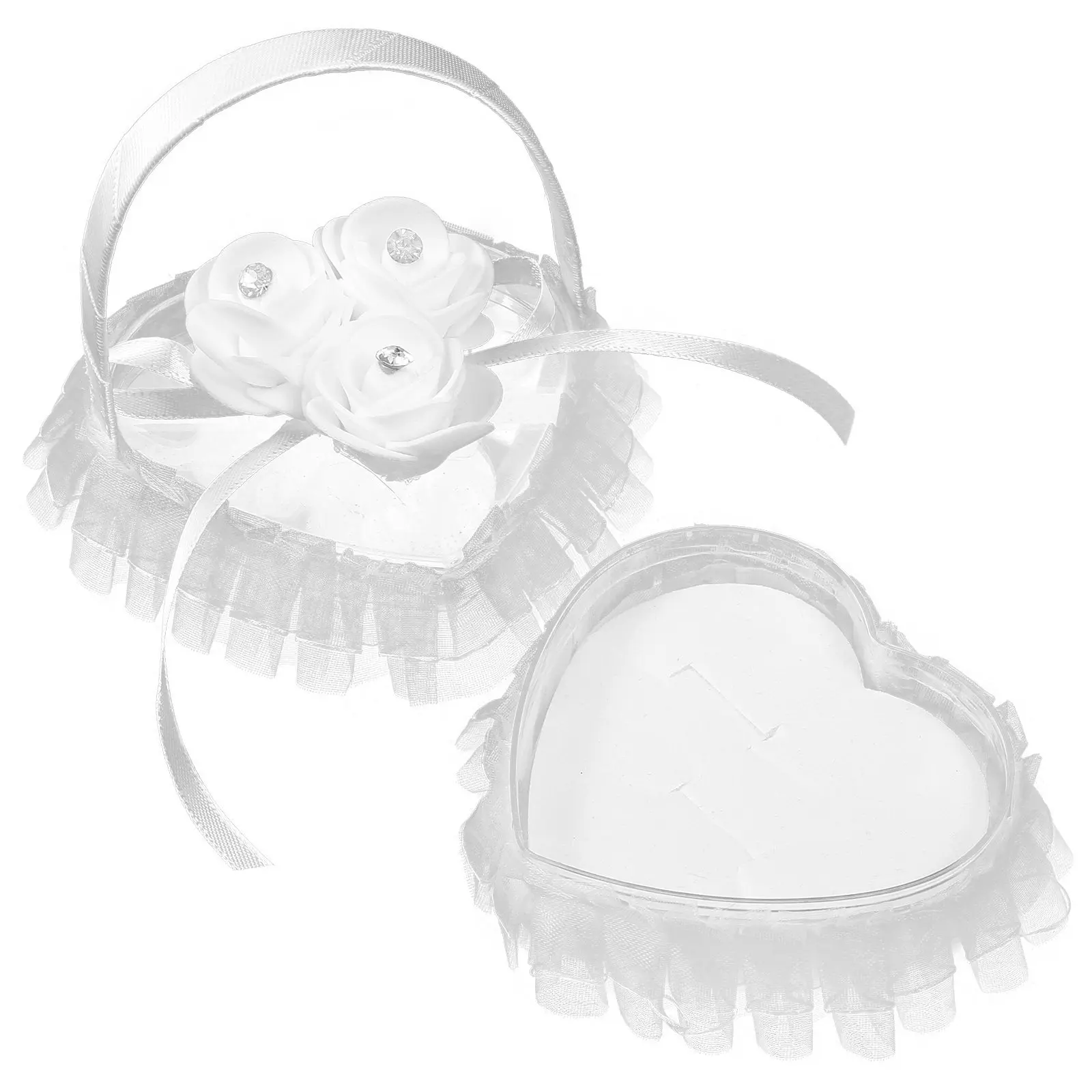 

Romantic Heart Shape Ring Pillow with Handle Mini Lace Satin Wedding Ring Holder for Ceremony Rings Display Box Bridal