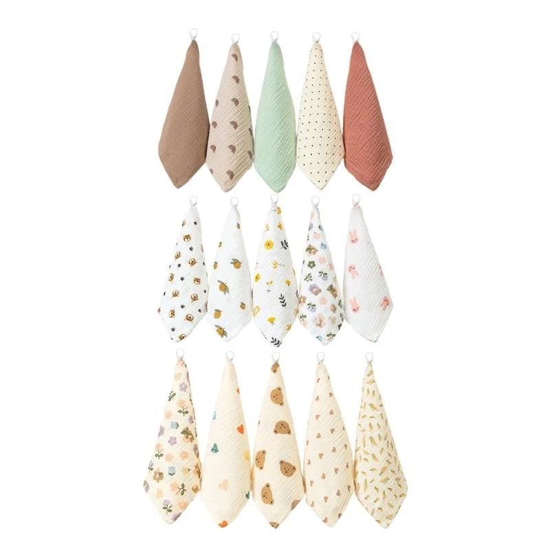 J15U 5 قطعة/المجموعة لطيف طباعة الطفل مريلة الأطفال الصغار منديل صغير لينة تنفس