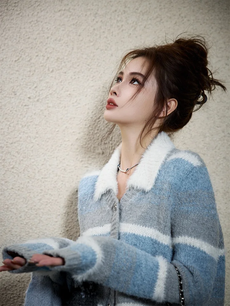 

Low Saturation adient Knitted Sweater TUNT Autumn Winter Cozy Sweet Sle Asymmetrical Open Cardigan for Young Women