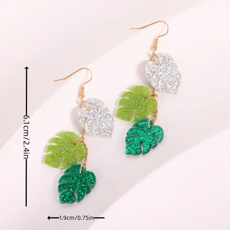YAOLOGE Simple Originality 3-Color Leaf Splicing Glitter Earrings Exquisite Handmade Design Women's Acrylic Material Eardrop