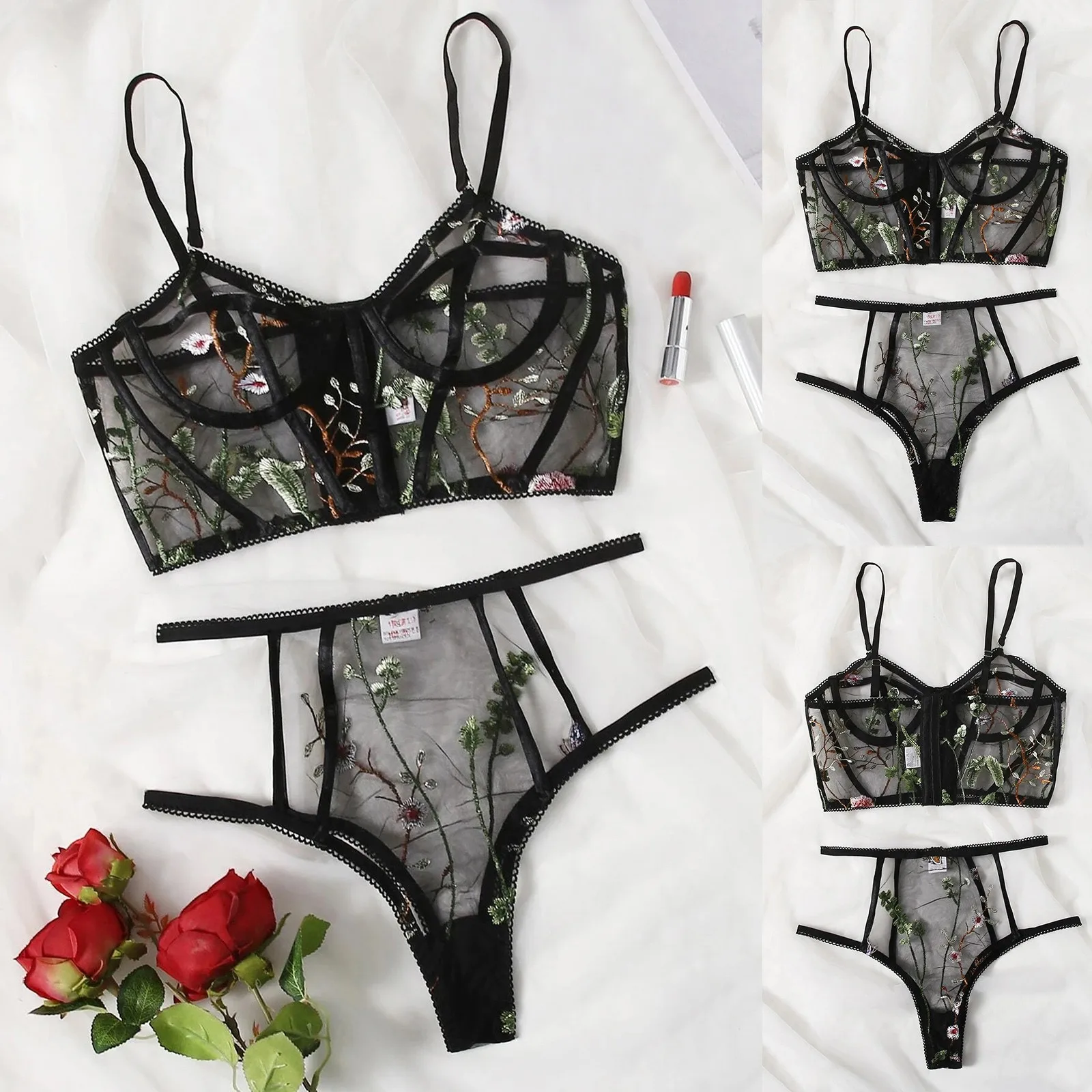 Sexy Lingerie Flower Embroidery Lingerie For Women Sexy Naughty Plus Size G-string Thong Underwear Sleepwear lenceria para damas