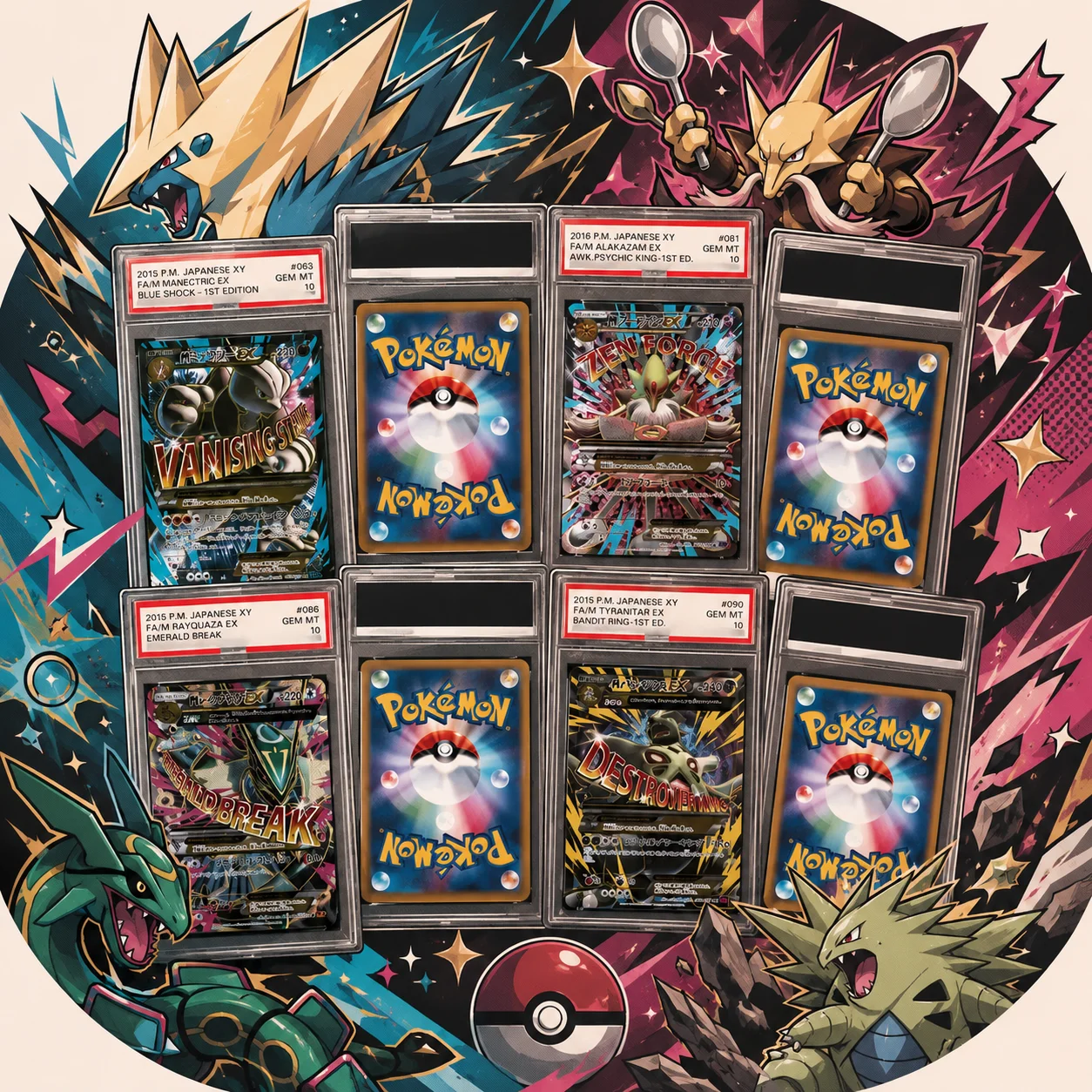 

DIY Anime PTCG Self-made 10Points Rare Rating Card Japanese version Game Card Mewtwo Alakazam Tyranitar Collecting Card Gift