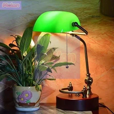 

American retro solid wood study table reading desk lamp middle bedroom bedside creative office Republic of China all copper dimm
